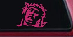 Jesus with Thorn Crown Christian Car or Truck Window Decal Sticker (Hot Pink)