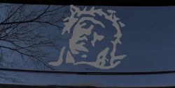 Jesus with Thorn Crown Christian Car or Truck Window Decal Sticker (Silver)