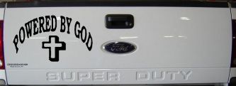 Powered By God Christian Car or Truck Window Decal Sticker (Black)