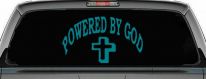 Powered By God Christian Car or Truck Window Decal Sticker (Turquoise Blue)
