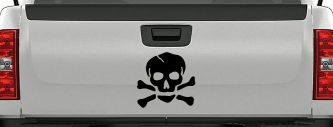 Skull and Cross Bones Biker or Pirate Car or Truck Window Vinyl Decal Sticker (Black)