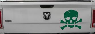 Skull and Cross Bones Biker or Pirate Car or Truck Window Vinyl Decal Sticker (Dark Green)