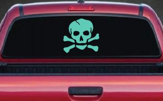 Skull and Cross Bones Biker or Pirate Car or Truck Window Decal Sticker (Mint)