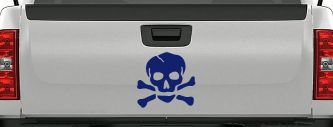 Skull and Cross Bones Biker or Pirate Car or Truck Window Decal Sticker (Navy)