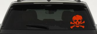 Skull and Cross Bones Biker or Pirate Car or Truck Window Decal Sticker (Orange Red)