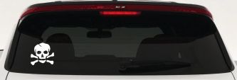 Skull and Cross Bones Biker or Pirate Car or Truck Window Decal Sticker (White)