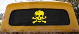 Skull and Cross Bones Biker or Pirate Car or Truck Window Decal Sticker (Yellow)