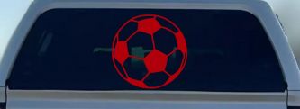 Soccer Ball  Sports Car or Truck Window Decal Sticker (Red)