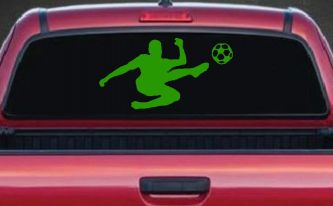 Kicking Soccer Ball Sports Car or Truck Window Decal Sticker (Lime)