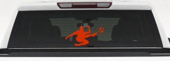 Kicking Soccer Ball Sports Car or Truck Window Decal Sticker (Orange Red)