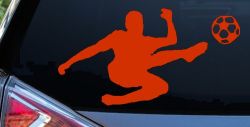Kicking Soccer Ball Sports Car or Truck Window Decal Sticker (Orange Red)