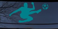 Kicking Soccer Ball Sports Car or Truck Window Decal Sticker (Turquoise Blue)