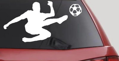 Kicking Soccer Ball Car Decal Sticker Vinyl Truck Window Sports Theme (White)