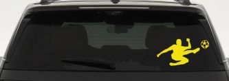 Kicking Soccer Ball Sports Car or Truck Window Decal Sticker (Yellow)