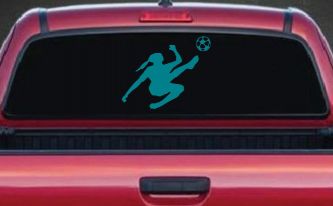 Girl Soccer Sports Car or Truck Window Decal Sticker (Turquoise Blue)