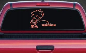 Pee on Terrorism Car or Truck Window Decal Sticker (Coral)
