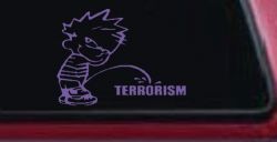 Pee on Terrorism Car or Truck Window Decal Sticker (Purple)