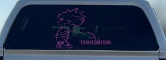 Pee on Terrorism Car or Truck Window Vinyl Decal Sticker (Violet)