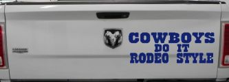 Cowboys Do It Rodeo Style Western or Farm Car or Truck Window Decal Sticker (Navy)