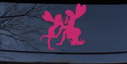 Fairies on Mushroom Car or Truck Window Vinyl Decal Sticker (Hot Pink)