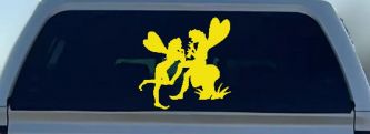 Fairies on Mushroom Car or Truck Window Decal Sticker (Yellow)