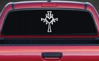 Cross with Heart in middle Christian Car or Truck Window Decal Sticker