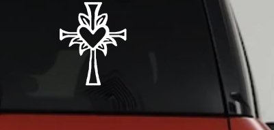 Cross with Heart in middle Christian Car or Truck Window Vinyl Decal Sticker