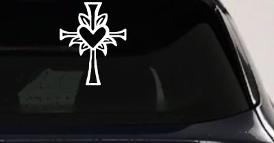 Cross with Heart in middle Christian Car or Truck Window Vinyl Decal Sticker