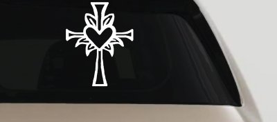 Cross with Heart in middle Christian Car or Truck Window Vinyl Decal Sticker