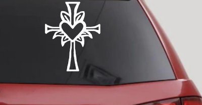 Cross with Heart in middle Christian Car or Truck Window Vinyl Decal Sticker