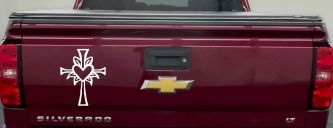 Cross with Heart in middle Christian Car or Truck Window Decal Sticker (White)