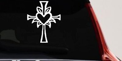 Cross with Heart in middle Christian Car or Truck Window Vinyl Decal Sticker