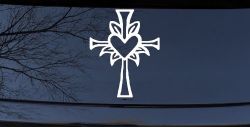 Cross with Heart in middle Christian Car or Truck Window Decal Sticker