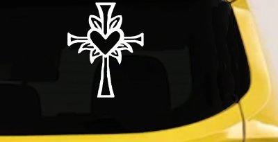 Cross with Heart in middle Christian Car or Truck Window Vinyl Decal Sticker