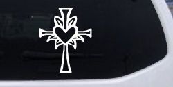Cross with Heart in middle Christian Car or Truck Window Decal Sticker