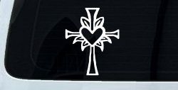 Cross with Heart in middle Christian Car or Truck Window Decal Sticker