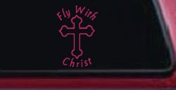 Fly With Jesus Christ Cross Christian Car or Truck Window Vinyl Decal Sticker (Hot Pink)