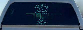 Fly With Jesus Christ Cross Christian Car or Truck Window Decal Sticker (Turquoise)