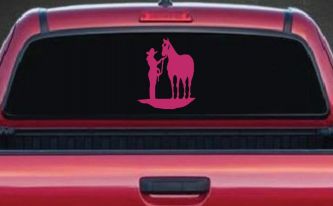 Cowgirl with Horse Western Farm or Rodeo Car or Truck Window Decal Sticker (Hot Pink)