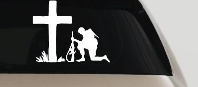 Soldier Kneeling at Cross In Memory of Military Car or Truck Window Vinyl Decal Sticker