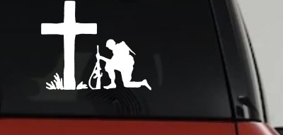 Soldier Kneeling at Cross In Memory of Military Car or Truck Window Vinyl Decal Sticker