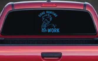 Gone Hunting Pee on Work Car or Truck Window Decal Sticker (Blue)