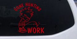 Gone Hunting Pee on Work Car or Truck Window Decal Sticker (Red)