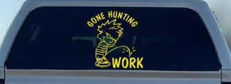 Gone Hunting Pee on Work Car or Truck Window Decal Sticker (Yellow)