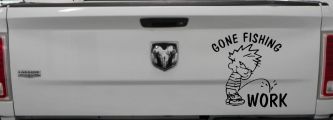Gone Fishing Pee on Work Car or Truck Window Decal Sticker (Black)