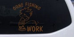 Gone Fishing Pee on Work Car or Truck Window Decal Sticker (Copper)