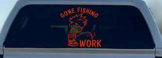 Gone Fishing Pee on Work Car or Truck Window Decal Sticker (Orange Red)