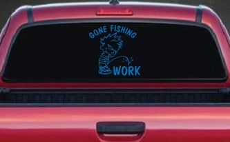 Gone Fishing Pee on Work Car or Truck Window Decal Sticker (Sky Blue)