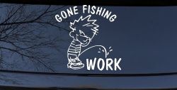 Gone Fishing Pee on Work Car or Truck Window Decal Sticker