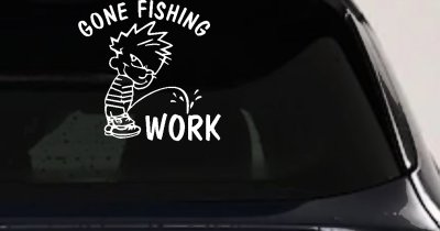 Gone Fishing Pee on Work Car or Truck Window Vinyl Decal Sticker
